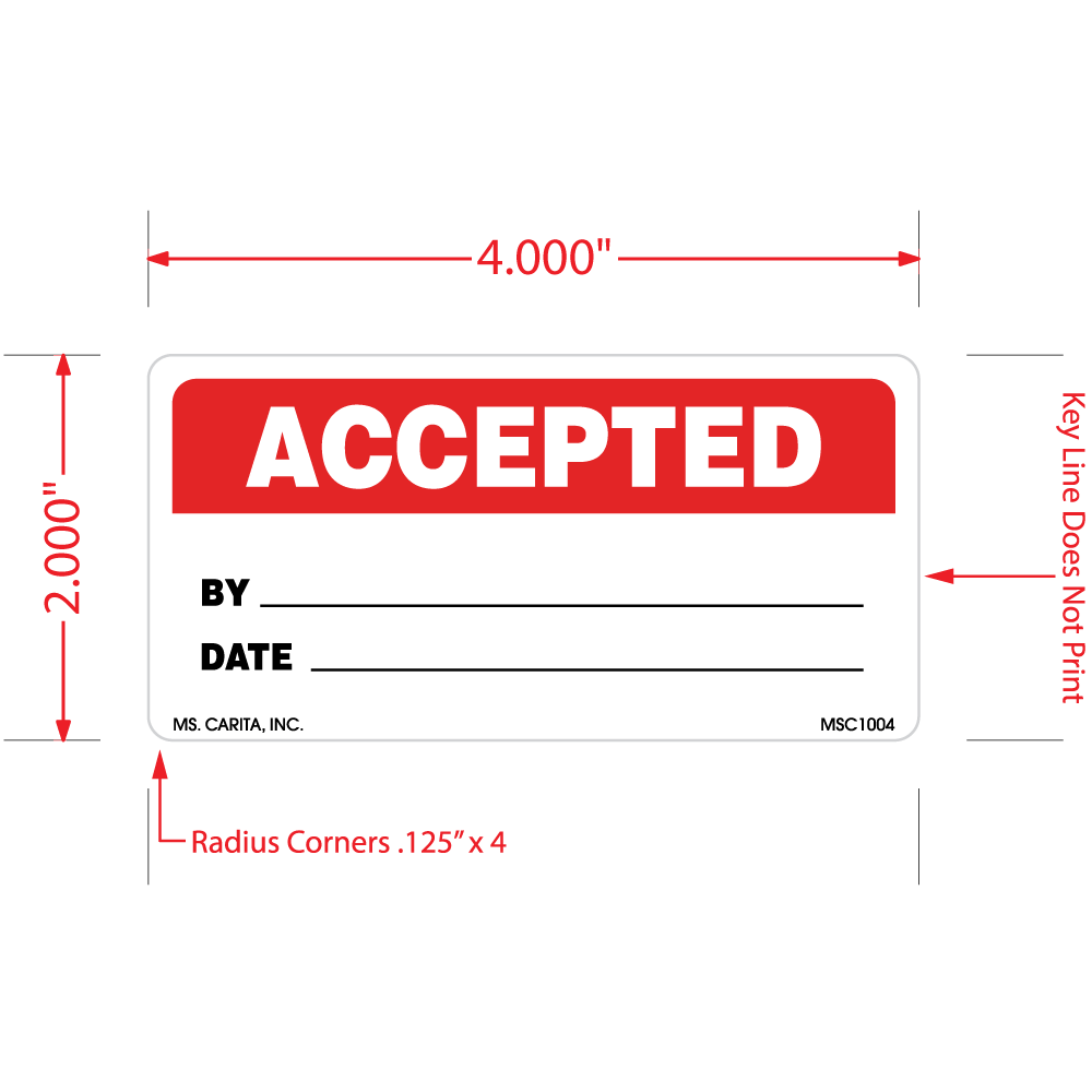 Red Accepted Labels, 2 Inch x 4 Inch, 1000 per Roll