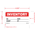 Inventory label with dimensions and text fields on a white background