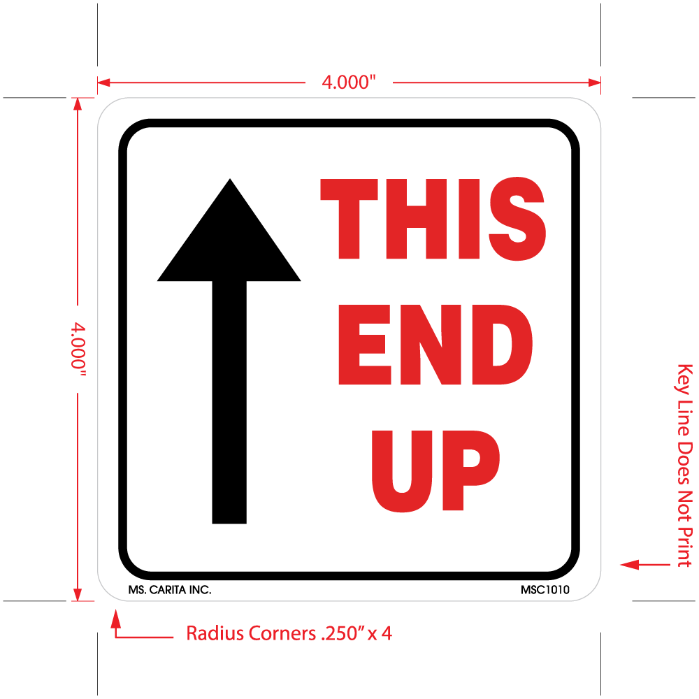 This End Up Labels, 4 Inch x 4 Inch, 500 per Roll