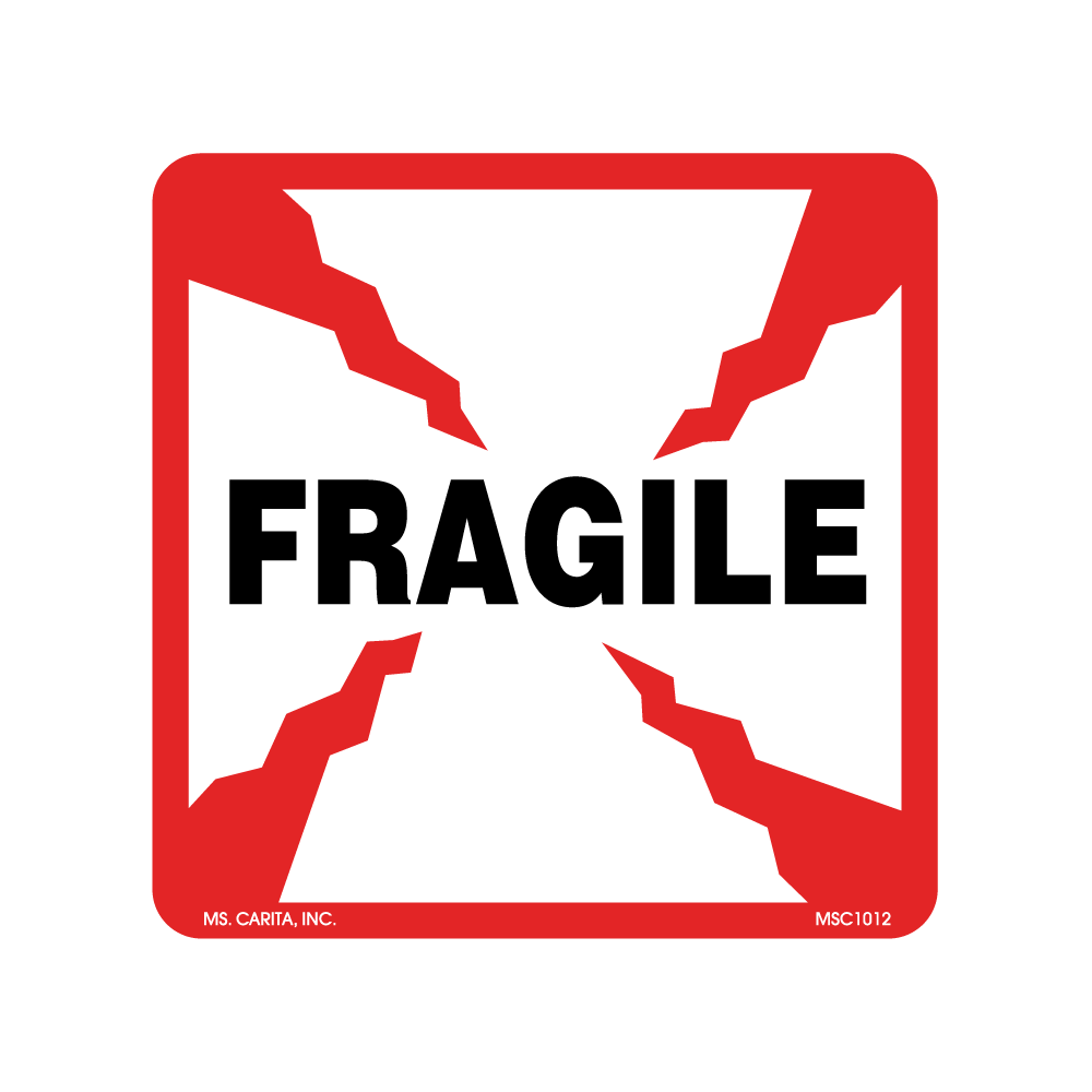 Fragile Labels, 4 Inch x 4 Inch, 500 per Roll
