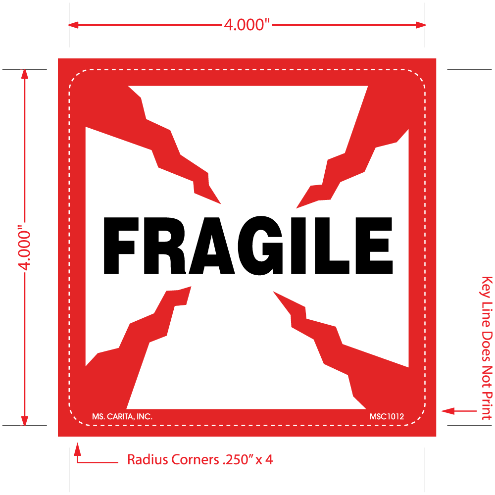 Fragile Labels, 4 Inch x 4 Inch, 500 per Roll