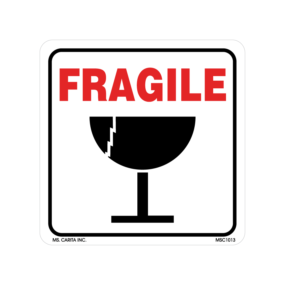 Fragile Labels - with Illustration, 4 inch x 4 Inch, 500 per Roll