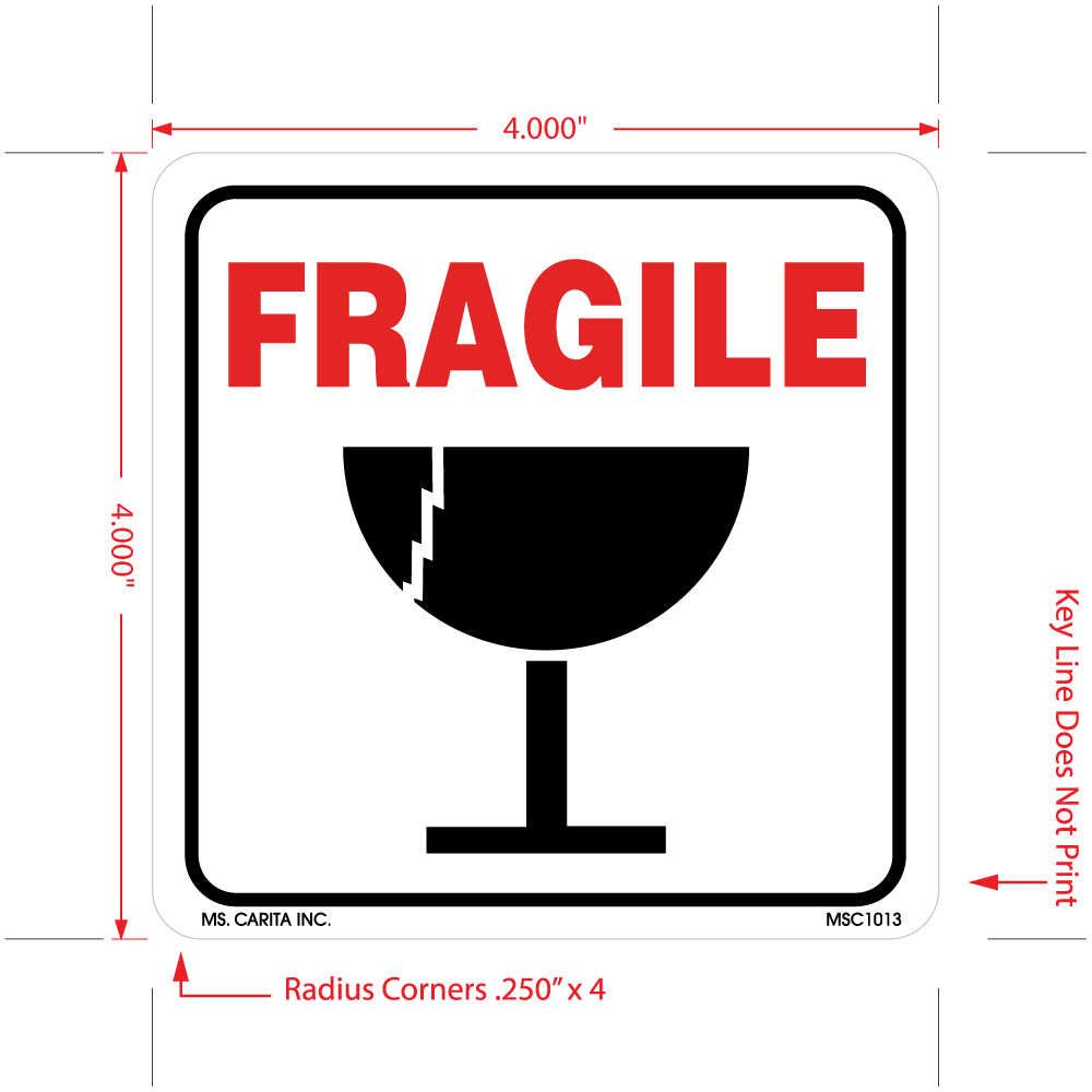 Fragile Labels - with Illustration, 4 inch x 4 Inch, 500 per Roll
