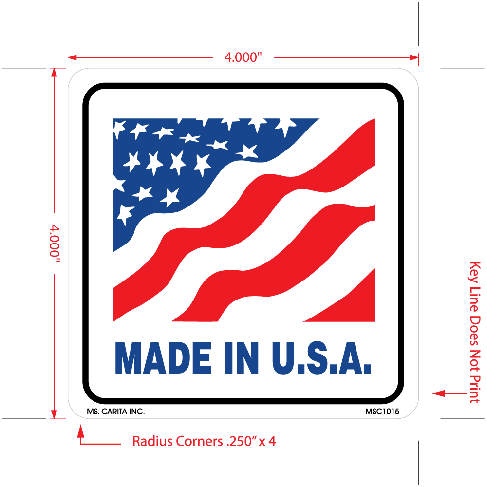 Made in the U.S.A Labels, 4 Inch x 4 Inch, 500 per Roll