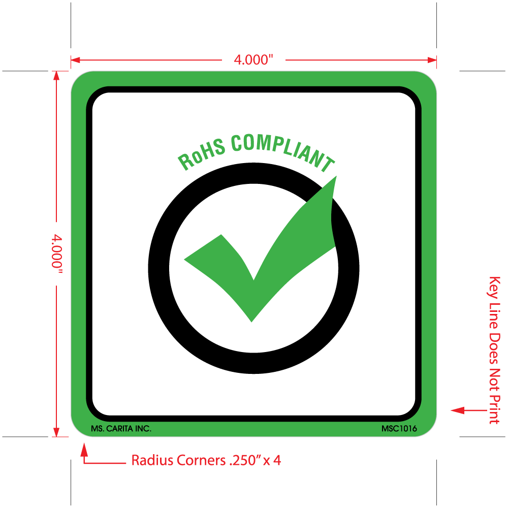 Roll of RoHS Compliant Labels, 4 Inch x 4 Inch, 500 per Roll