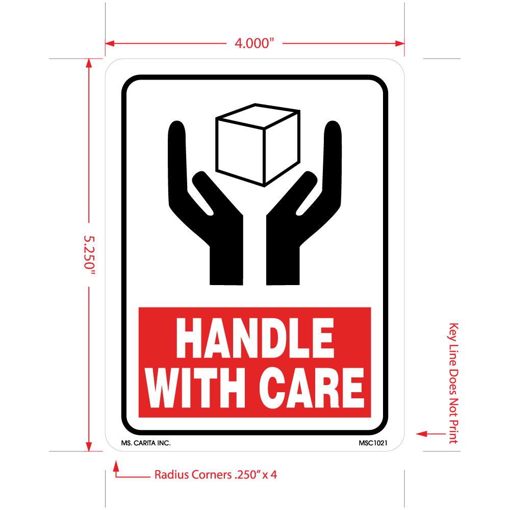 Handle with Care Labels, 5.25 Inch x 4 Inch, 500 per Roll