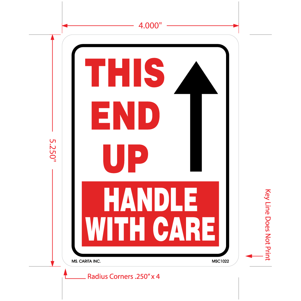 Handle with Care - This End Up Labels, 5.25 inch x 4 Inch, 500 per Roll
