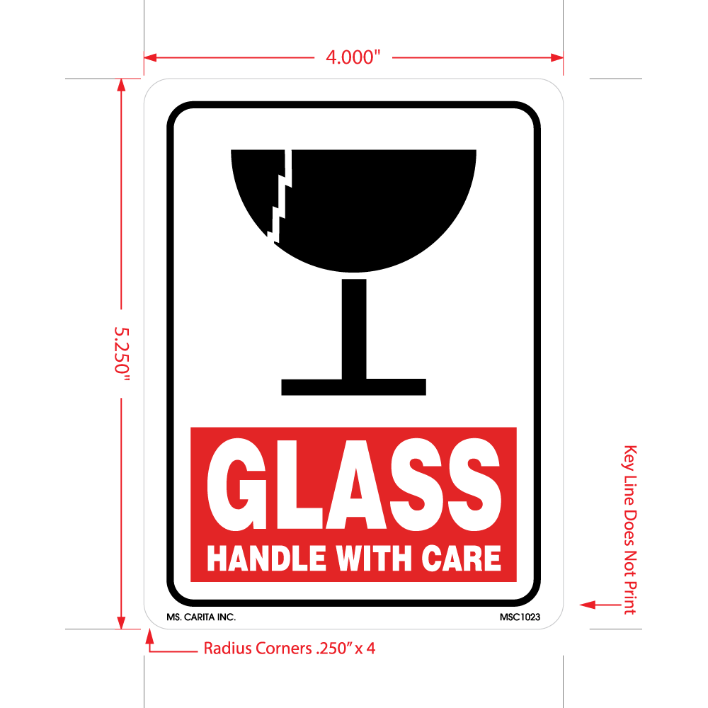 Glass Handle with Care Labels, 5.25 Inch x 4 Inch, 500 per Roll