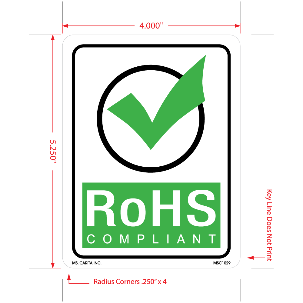 RoHS Compliant Labels with Check Mark, 5.25 Inch x 4 Inch, 500 per Roll