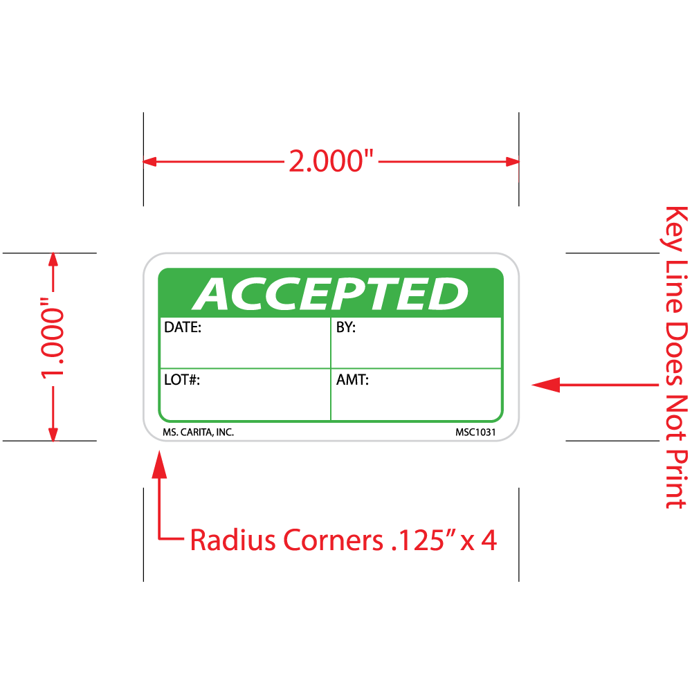 Accepted Labels, 1 Inch x 2 Inch, 1000 per Roll