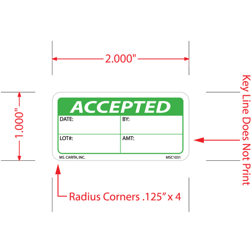 Accepted Labels, 1 Inch x 2 Inch, 1000 per Roll