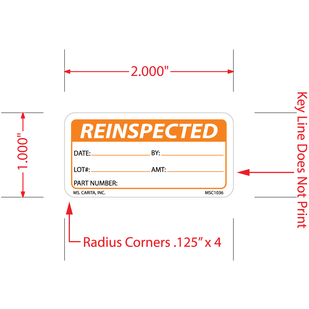 Reinspected Labels , 1 Inch x 2 Inch, 1000 per Roll