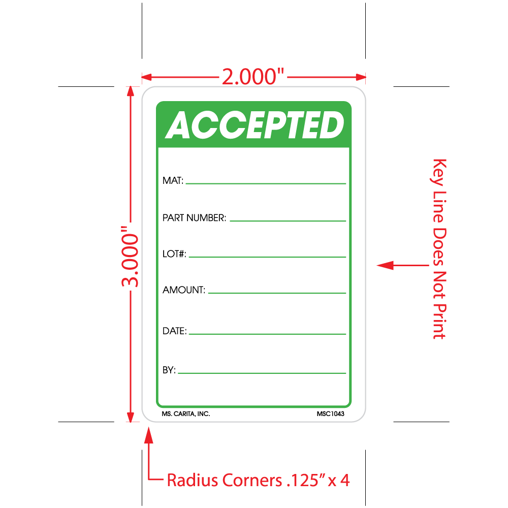 Accepted Labels, 3 Inch x 2 Inch, 500 per Roll