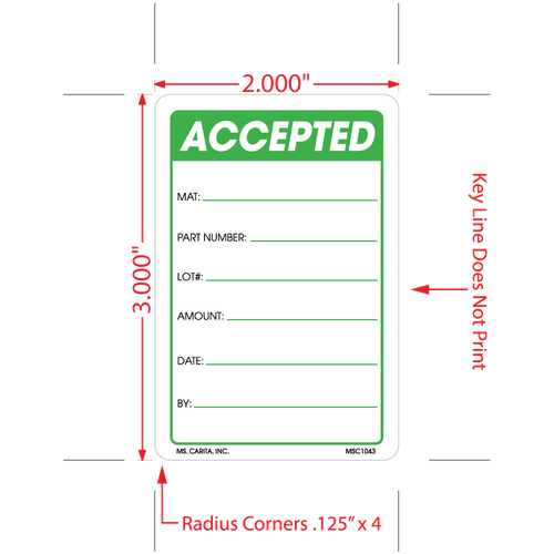 Accepted Labels, 3 Inch x 2 Inch, 500 per Roll