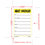 Yellow QC Hold Labels, 3 Inch x 2 Inch, 500 per Roll