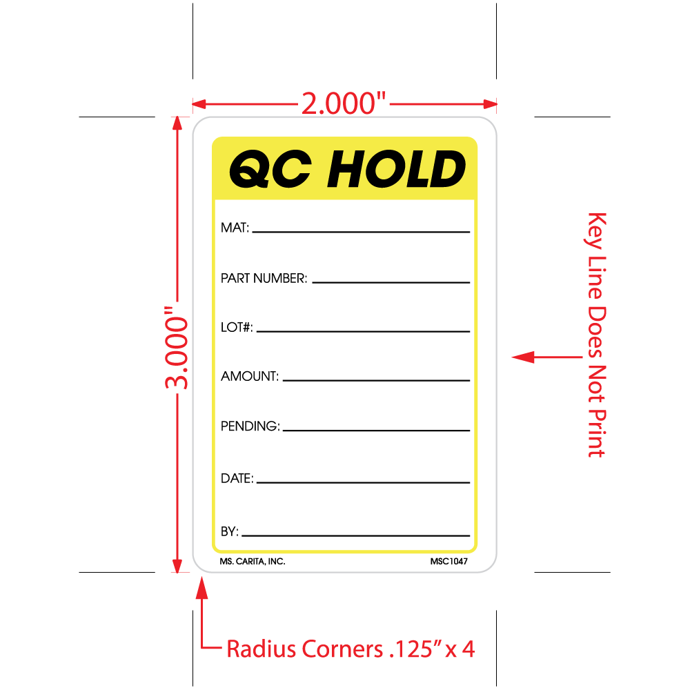 Yellow QC Hold Labels, 3 Inch x 2 Inch, 500 per Roll