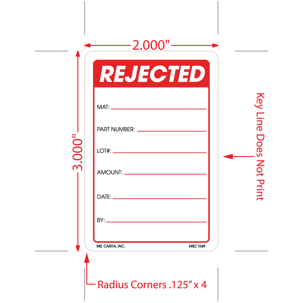 Rejected Labels, 3 Inch x 2 Inch, 500 per Roll