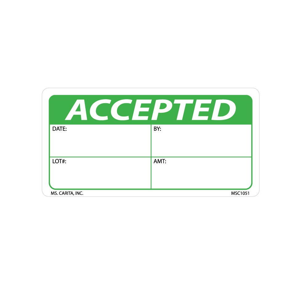Green Accepted Labels, 2 Inch x 4 Inch, 500 per Roll