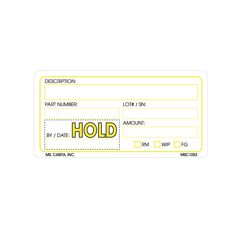Yellow Hold Labels, 2 Inch x 4 Inch, 500 per Roll