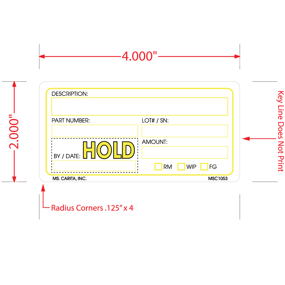 Yellow Hold Labels, 2 Inch x 4 Inch, 500 per Roll
