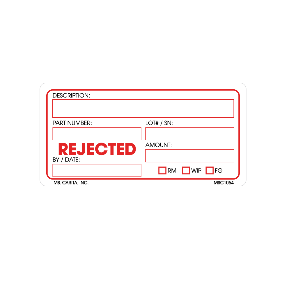 Rejected Labels, 2 Inch x 4 Inch, 500 per Roll