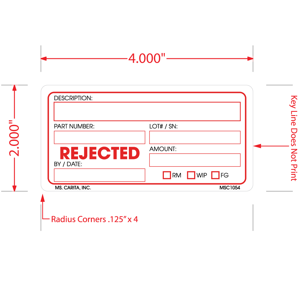 Rejected Labels, 2 Inch x 4 Inch, 500 per Roll