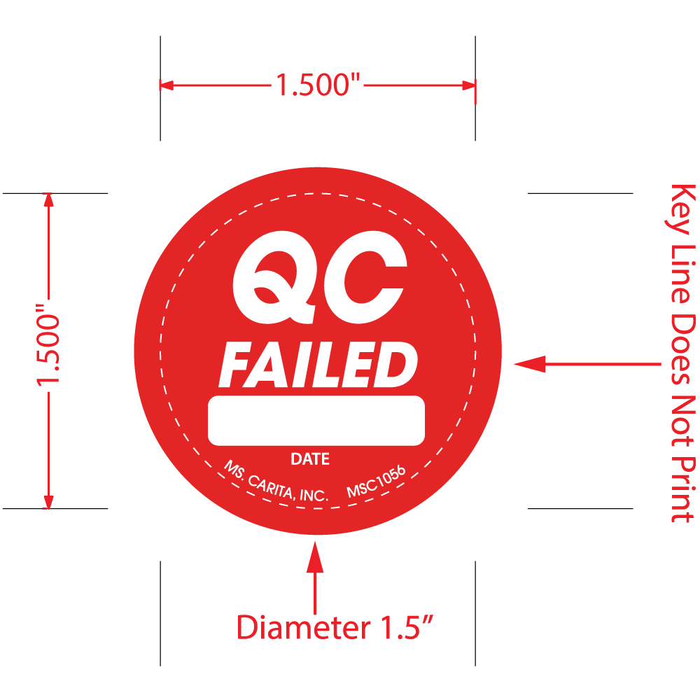 Round QC Failed Labels, 1.5 Inch Diameter, 1000 per Roll