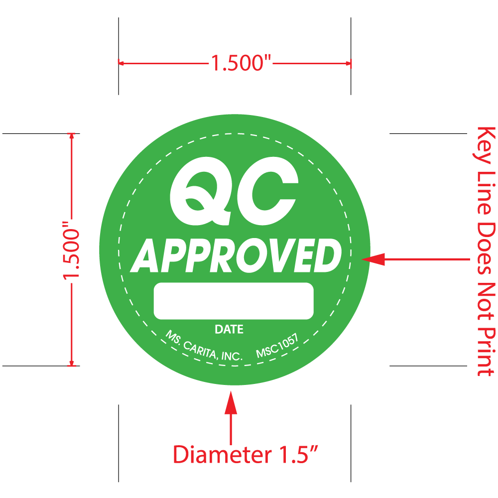 Round QC Approved Labels - 1.5 Inch Diameter, 1000 per Roll
