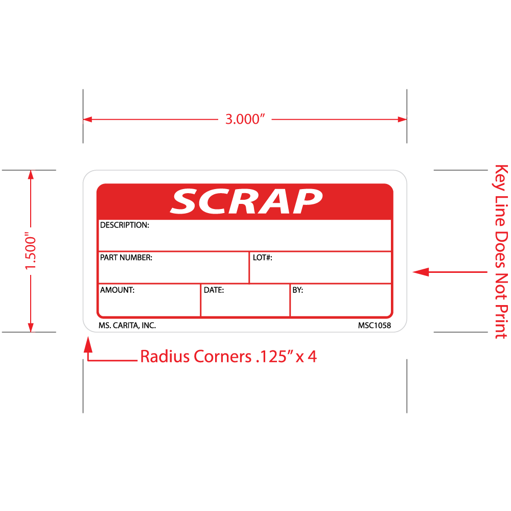 Red Scrap Labels, 1.5 Inch x 3 Inch, 500 per Roll