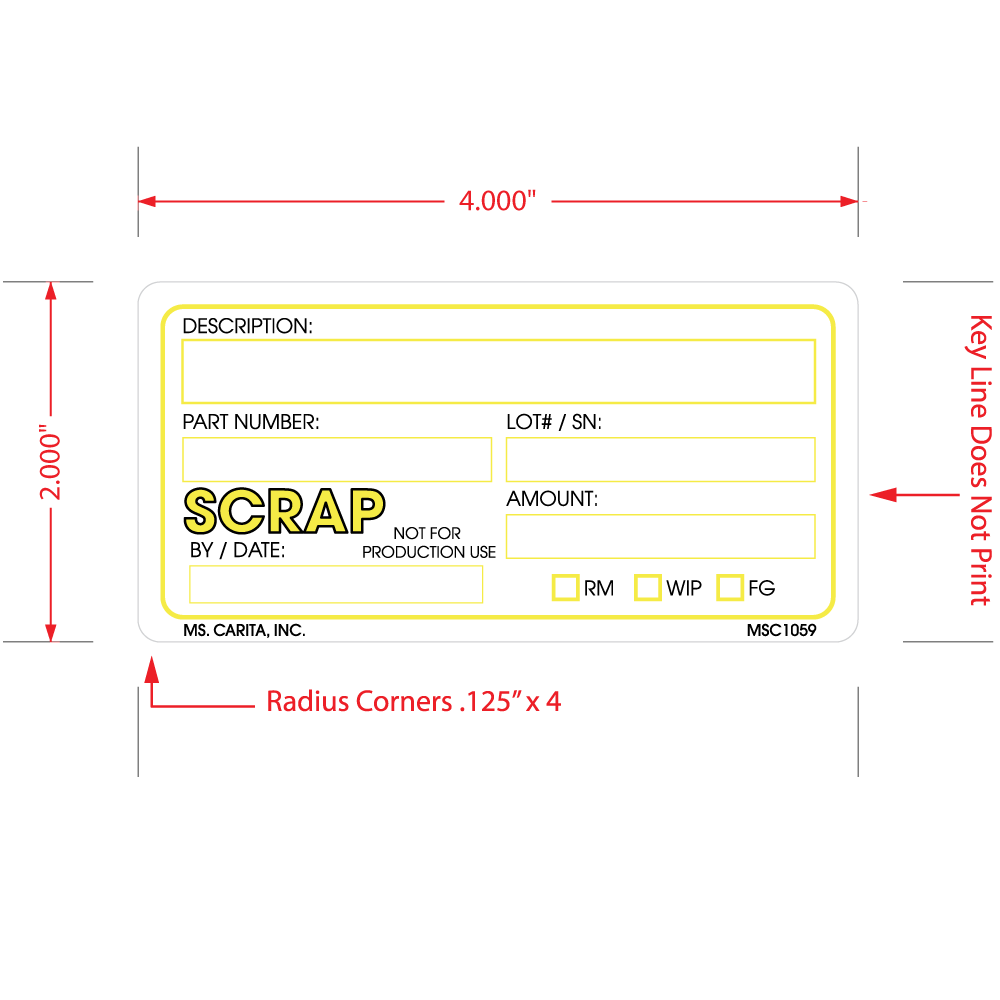 Yellow Scrap Labels, 2 Inch x 4 Inch, 500 per Roll