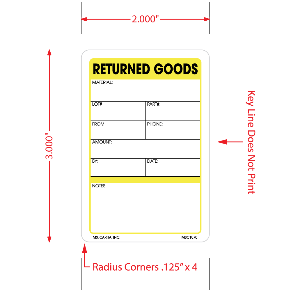 Returned Goods Labels - 3 Inch x 2 Inch, 500 per Roll
