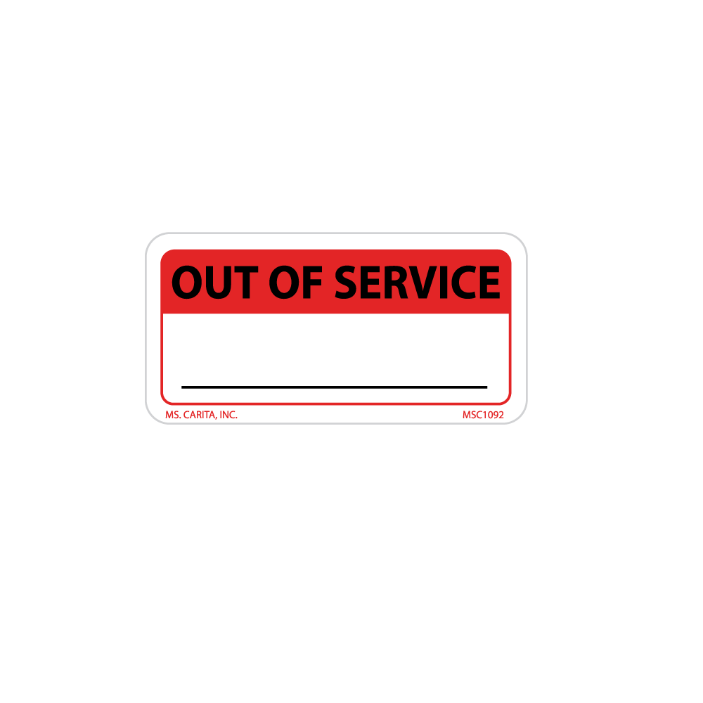 Out of Service Labels - 1 Inch x 2 Inch, 1000 per Roll