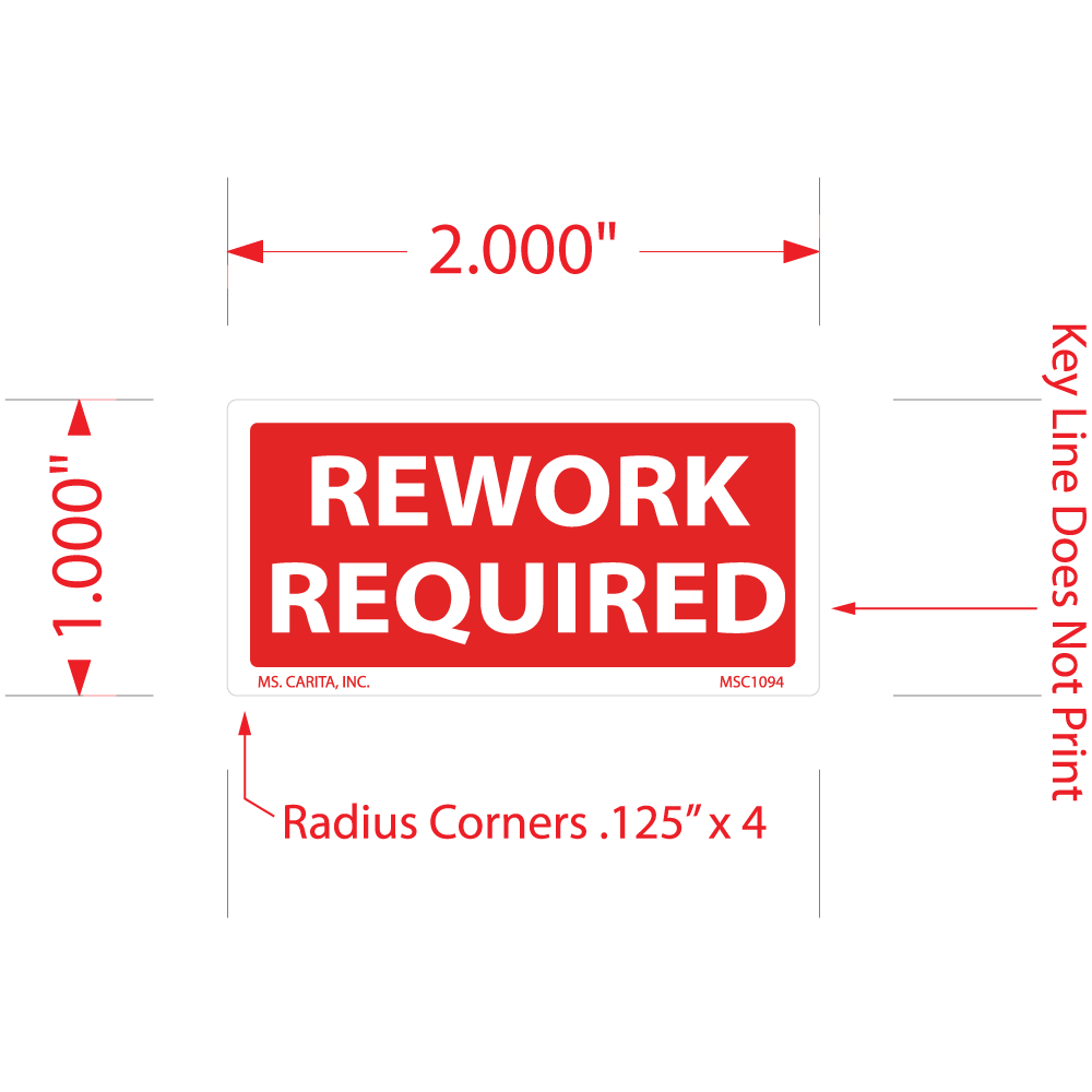 Rework Required Labels - 1 Inch x 2 Inch, 1000 per Roll