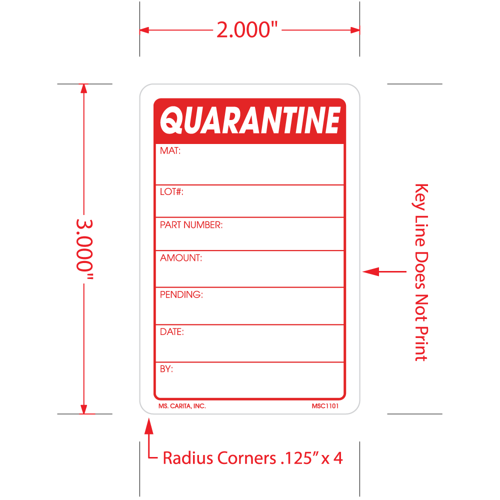 Quarantine Material Labels, 3 Inch x 2 inch, 500 per Roll
