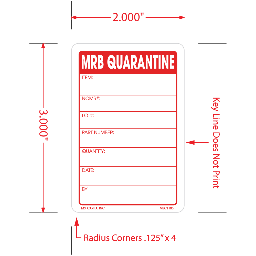 MRB Quarantine Labels, 3 Inch x 2 Inch, 500 per Roll