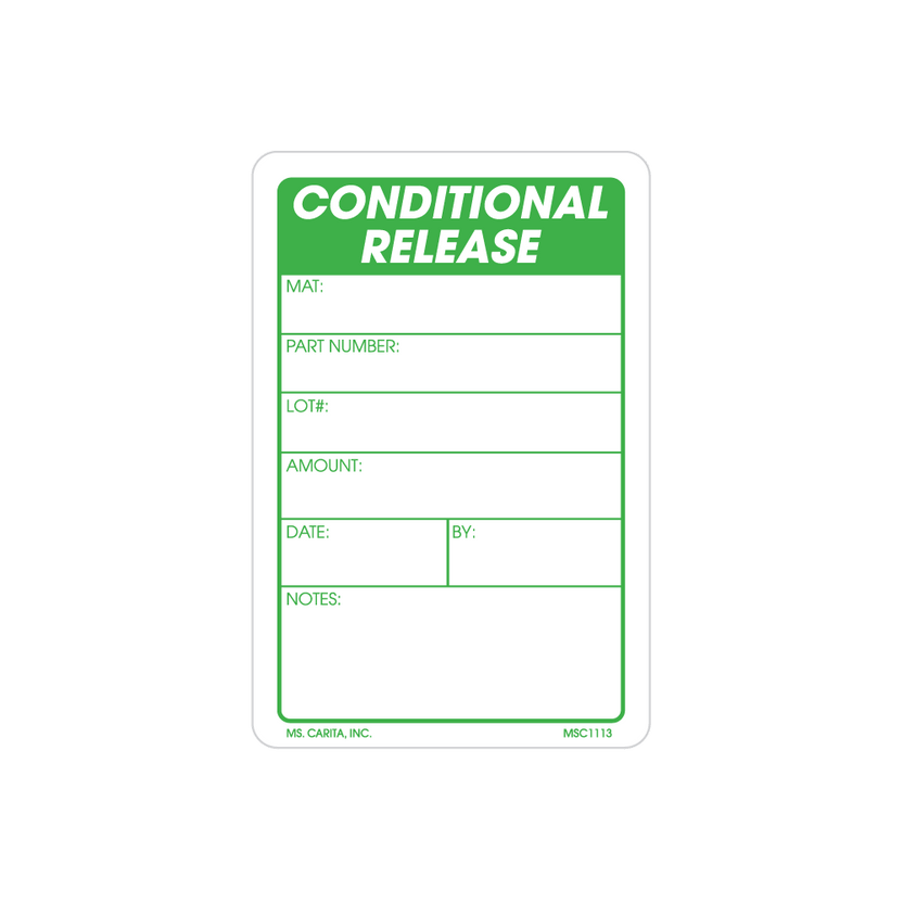Conditional Release Labels, 3 Inch x 2 Inch, 500 per Roll – Ms. Carita