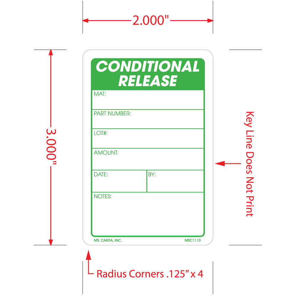 Conditional Release Labels, 3 Inch x 2 Inch, 500 per Roll