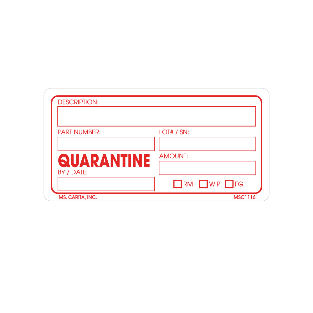 Quarantine Labels, 2 Inch x 4 Inch, 500 per Roll