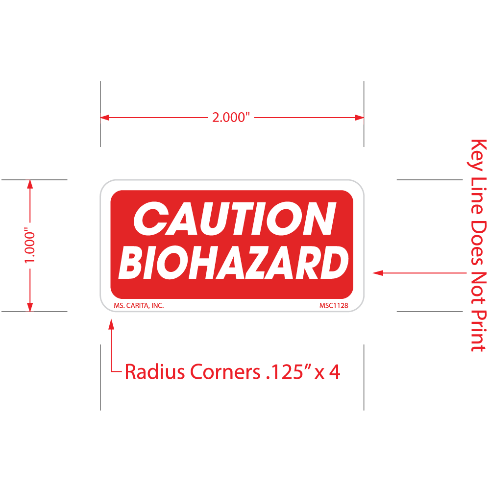 Caution Biohazard Labels, 1 inch x 2 Inch, 1000 per Roll