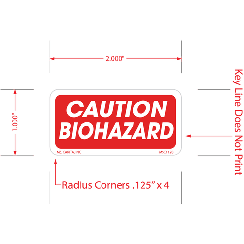 Caution Biohazard Labels, 1 inch x 2 Inch, 1000 per Roll