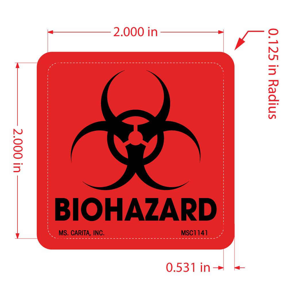 Biohazard Labels - with Symbol, 2 Inch x 2 Inch, 500 per Roll