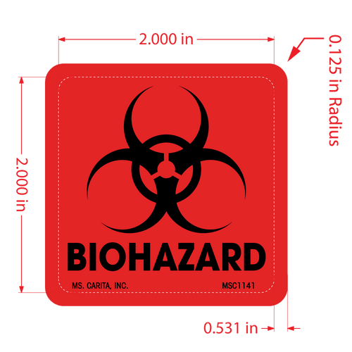 Biohazard Labels - with Symbol, 2 Inch x 2 Inch, 500 per Roll