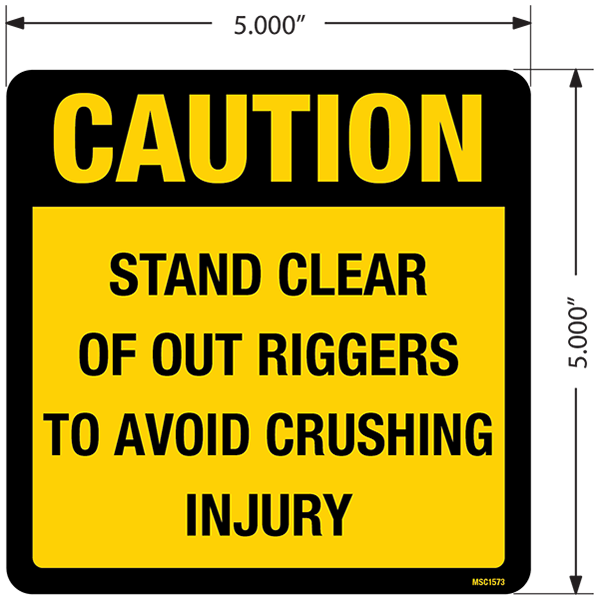 Caution Stand Clear of Out Riggers Decals, Pack of 5