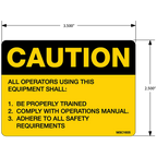 Caution All Operators Using This Equipment Decals, Pack of 10