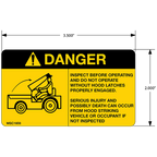 Pack of Danger Do Not Operate Without Hood Latches Decals