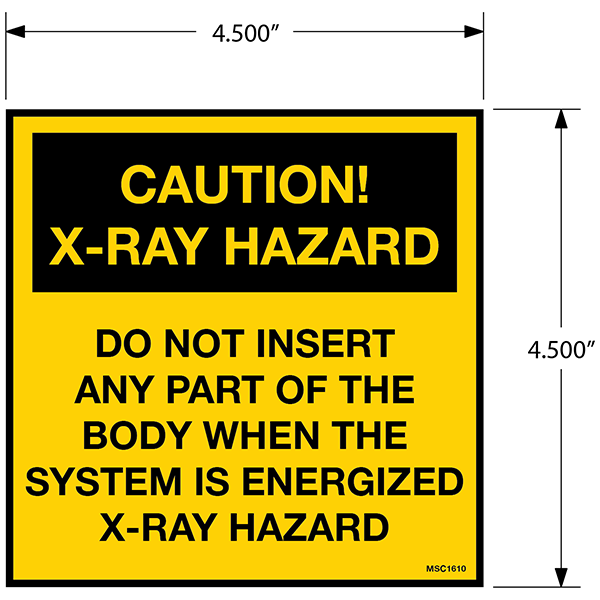 Caution X-Ray Hazard Decals - 4.5" x 4.5", Pack of 5