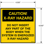 Caution X-Ray Hazard Decals - 4.5" x 4.5", Pack of 5